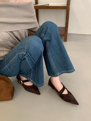 Французский темперамент острый нос замша ремешок на одно слово туфли-лодочки женская обувь 2025 весна, осень и зима низкий каблук для работы вечерние туфли