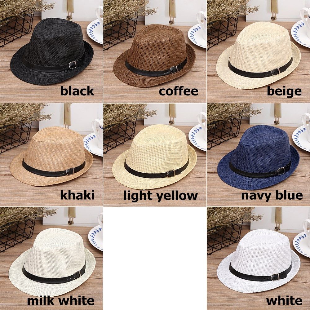 Breathable Summer Beach Wide Brim Sun Hat Jazz Hat Straw Panama Cap Cowboy Fedora Hat