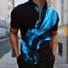 Men's Shirt Polo Casual Zip Short Sleeve Fashion Casual Zipper Summer Spring Regular Fit 3D Silk Ribbon Print Shirt