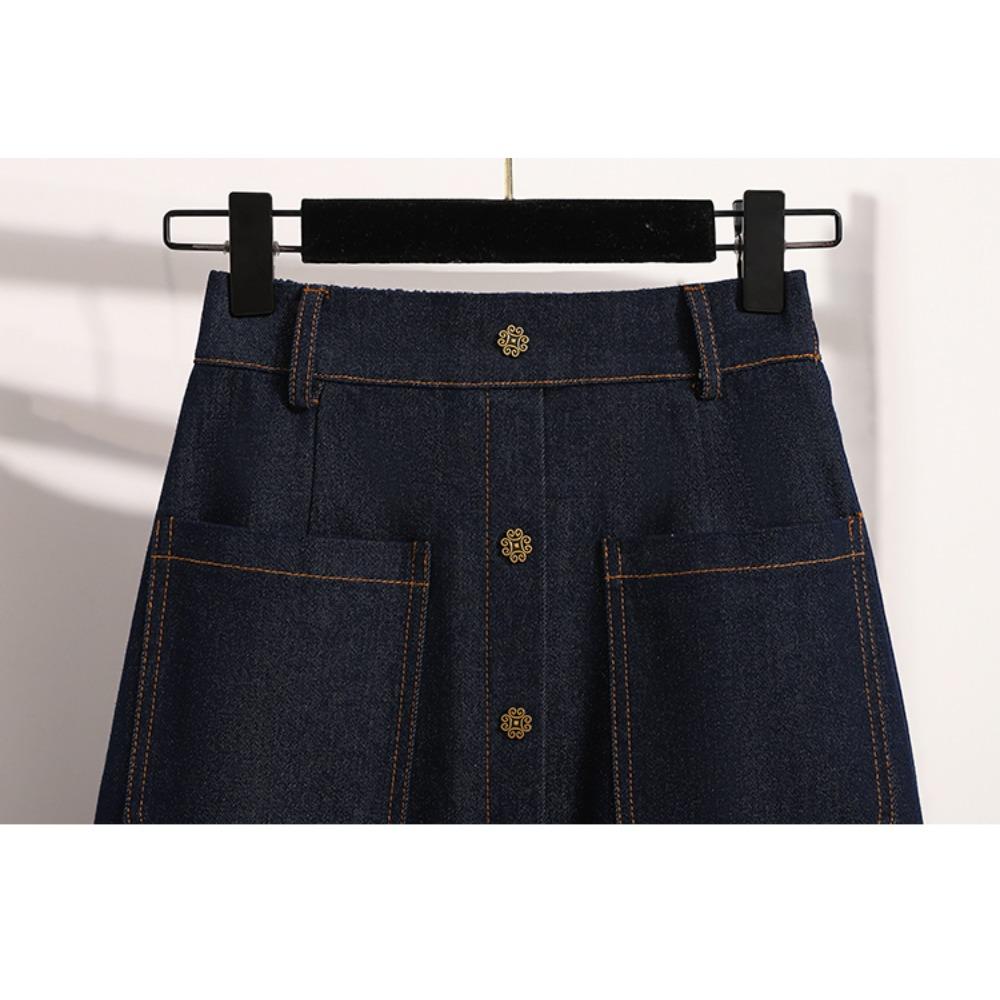 DIMANAF 2025 Эластичные джинсовые юбки больших размеров Женские А-силуэта Модная свободная юбка с высокой талией Винтажная макси