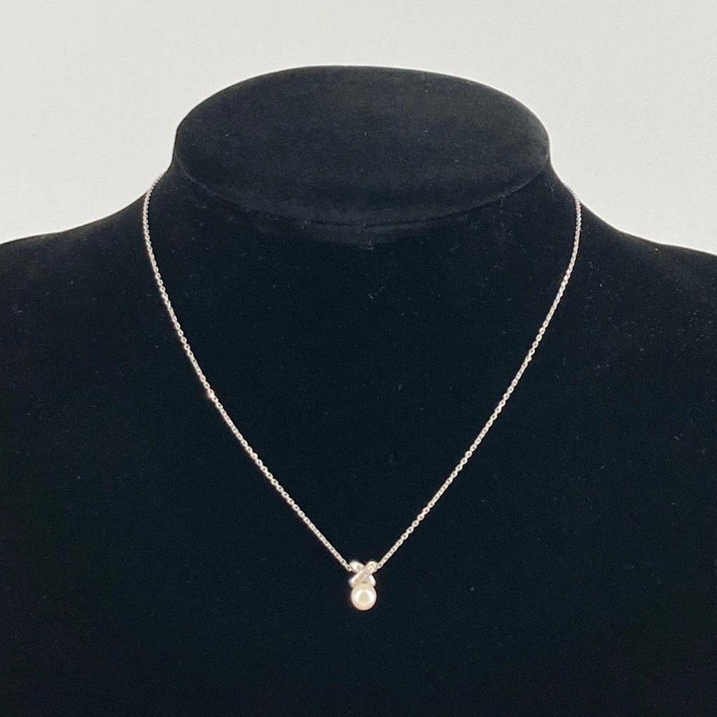 Б/у [Распространен купон на 8% скидку] TASAKI Алмаз x Жемчуг PT850/PT900 D0.02 Ожерелье 3,5 г Белое