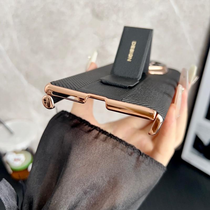 Luxury Plating PU Leather Double Hinge Wrist Strap Stand Back Case for Huawei Mate XTs Ultimate 5G Camera Lens protection Cover