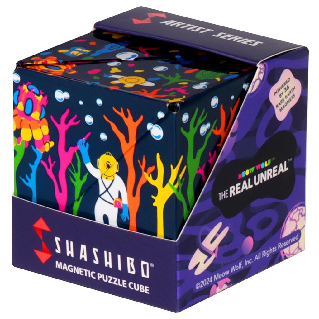 SHASHIBO Shapeshifting Box - Award-Winning, Patented Fidget Cube with 36 Rare Earth Magnets - Transforms Into Over 100 Shapes (Glowquarium)