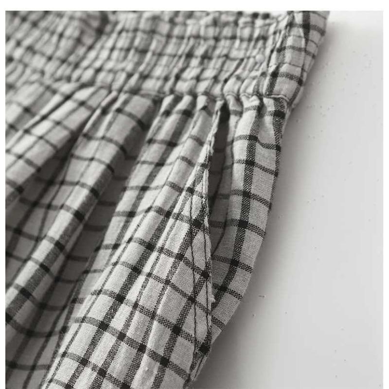 Льняные клетчатые брюки женские свободные повседневные брюки