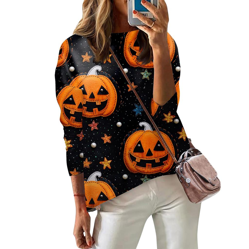 Женская футболка с принтом, длинный рукав, повседневная, выходного дня, модная, с заниженной линией плеч, с круглым вырезом, блузка