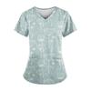 Women's Surgical Scrubs Fashion Floral Print Summer Casual V-Neck Short Sleeve T-Shirt Light Dental Vet Clinical Uniform Woman