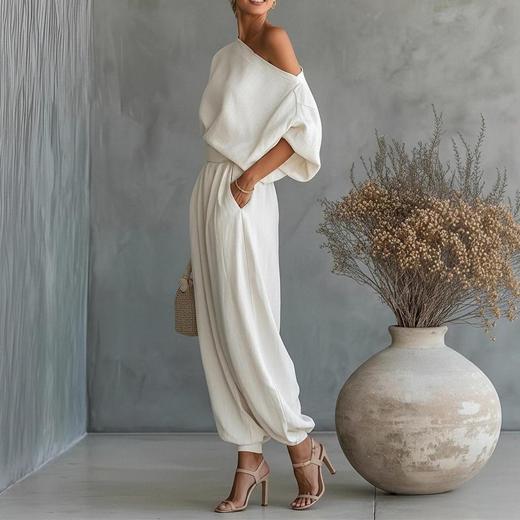 Женский повседневный костюм-двойка с карманом на плече, универсальный, свободный