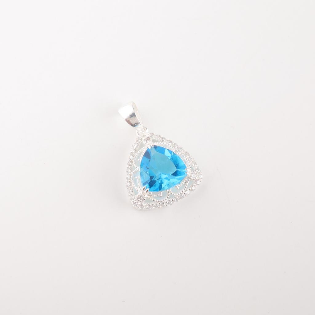 Swiss Blue Topaz Gemstone 925 Solid Silver Jewelry Zircon Pendant 0.99" For Girl CZP-8-8