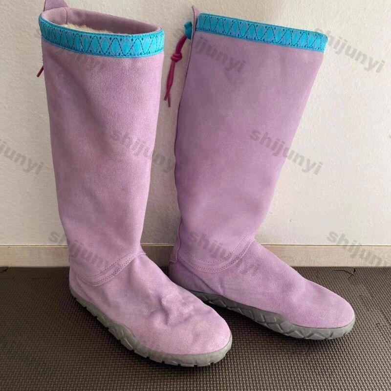 Women Design Purple Pleated Long Boots Women Autumn Winter New Non-slip Warm Snow Boot Slip On Thick Heels Knee Knight Botas
