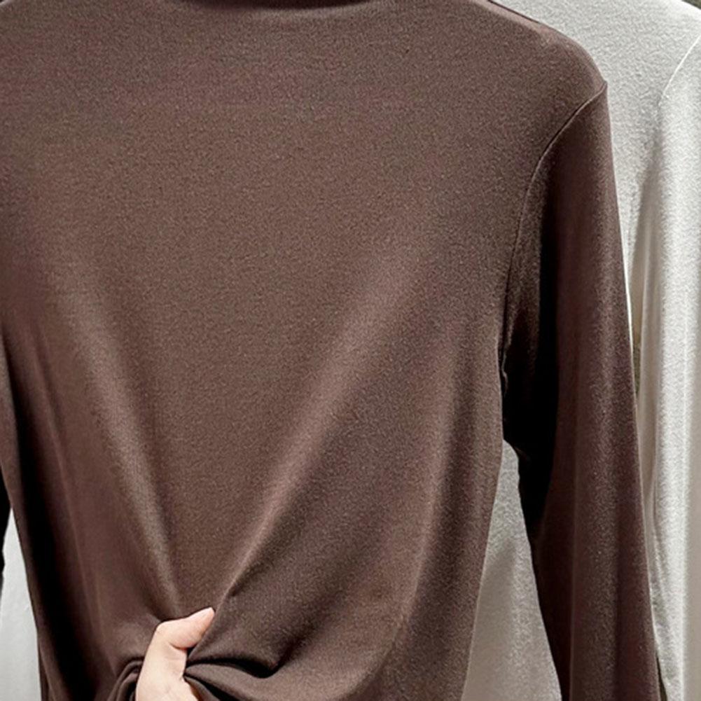 Женский базовый топ с высоким воротником, мягкая эластичная рубашка с длинным рукавом, однотонные базовые топы