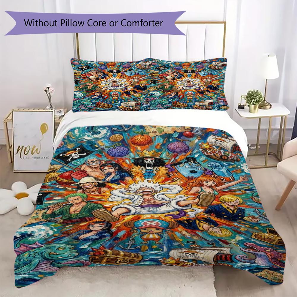 One Piece Pattern Bedding uilt Set uilt Cover Pillowcase Home Decoration Birthday Gift (1 * duvet cover + 2 * pillowcase without core)