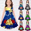 Girls 3D Print Dresses Kids Girl Party Sleeveless Princess Dress Tank 3D Print Green Yellow Rose Dress