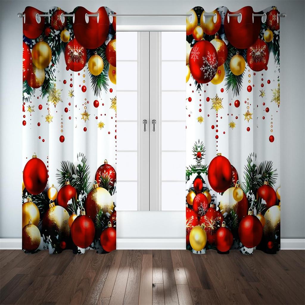 2 Panel Christmas Golden Bell 3D Digital Printed Curtain Classic Style Polyester Curtain, Bedroom Living Room Floor Curtain