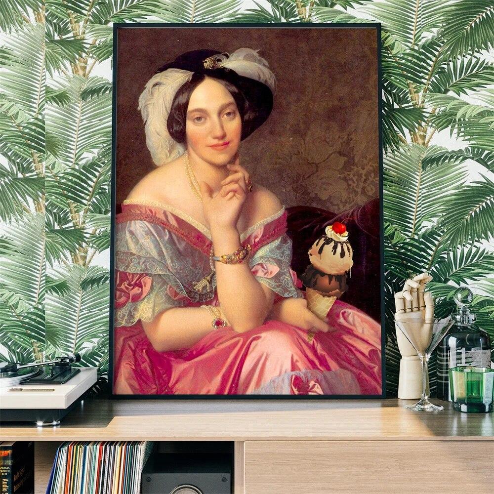 Banksy Style Print Wall Art Altered Art Ice Cream Poster Vintage Victorian Portrait Canvas Painting Gallery Home Room Decor