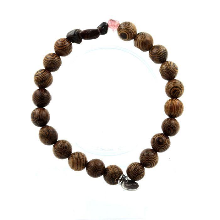 Stones and Minerals. Multicolored Tourmaline Bracelet from Brazil + 8 Mm Wooden Beads. Made In France.