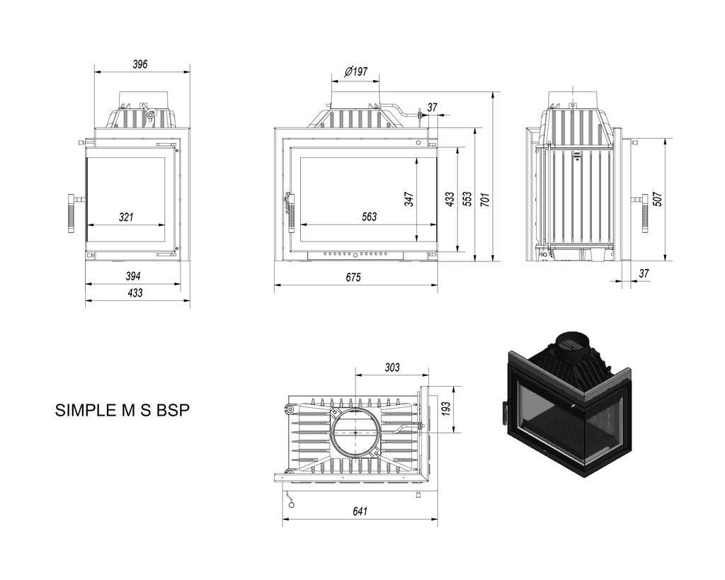 Чугунный камин KRATKI SIMPLE правый 8 кВт Ø 200