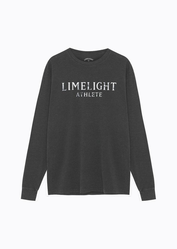 LIMELIGHT APPAREL Хлопковая футболка с длинным рукавом и пигментным принтом с логотипом спортсмена (Черно-белый)