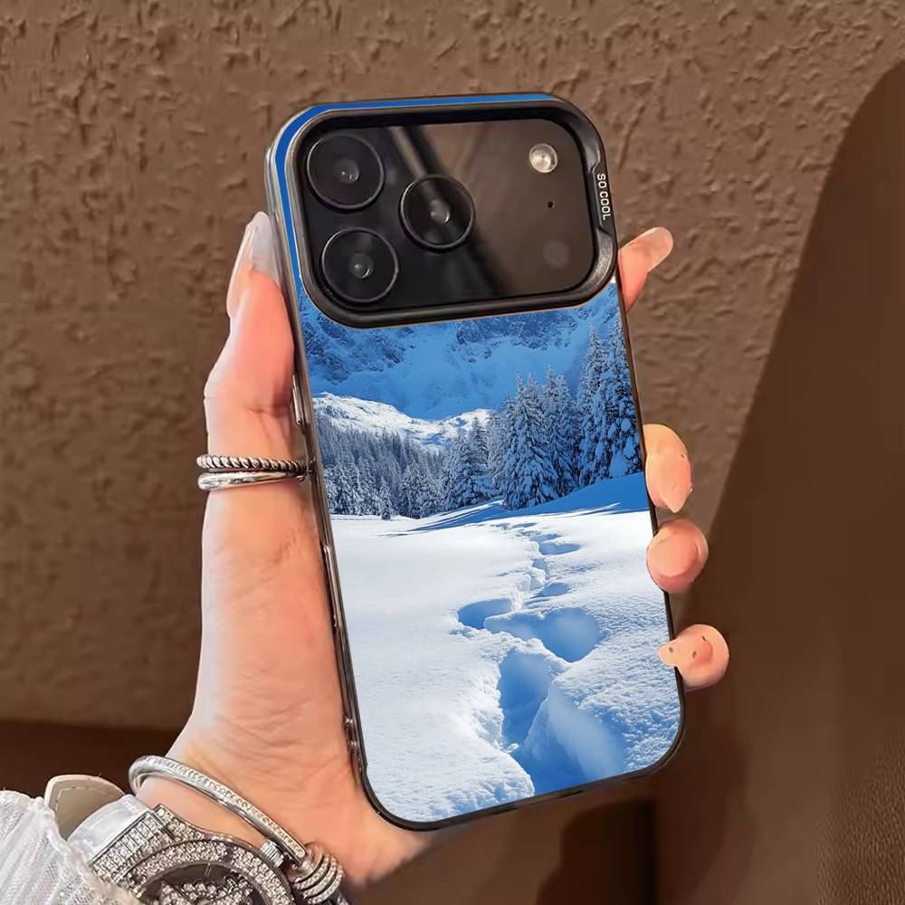 Зимняя снежная гора Чехол для телефона Для iPhone 17,16,15,14,13,12,11,Pro Max,Plus Конфетный серебряный чехол
