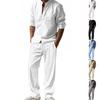 Four Seasons Linen Men's Casual Loose Breathable Long-sleeved Trousers Shirt Beach Suit