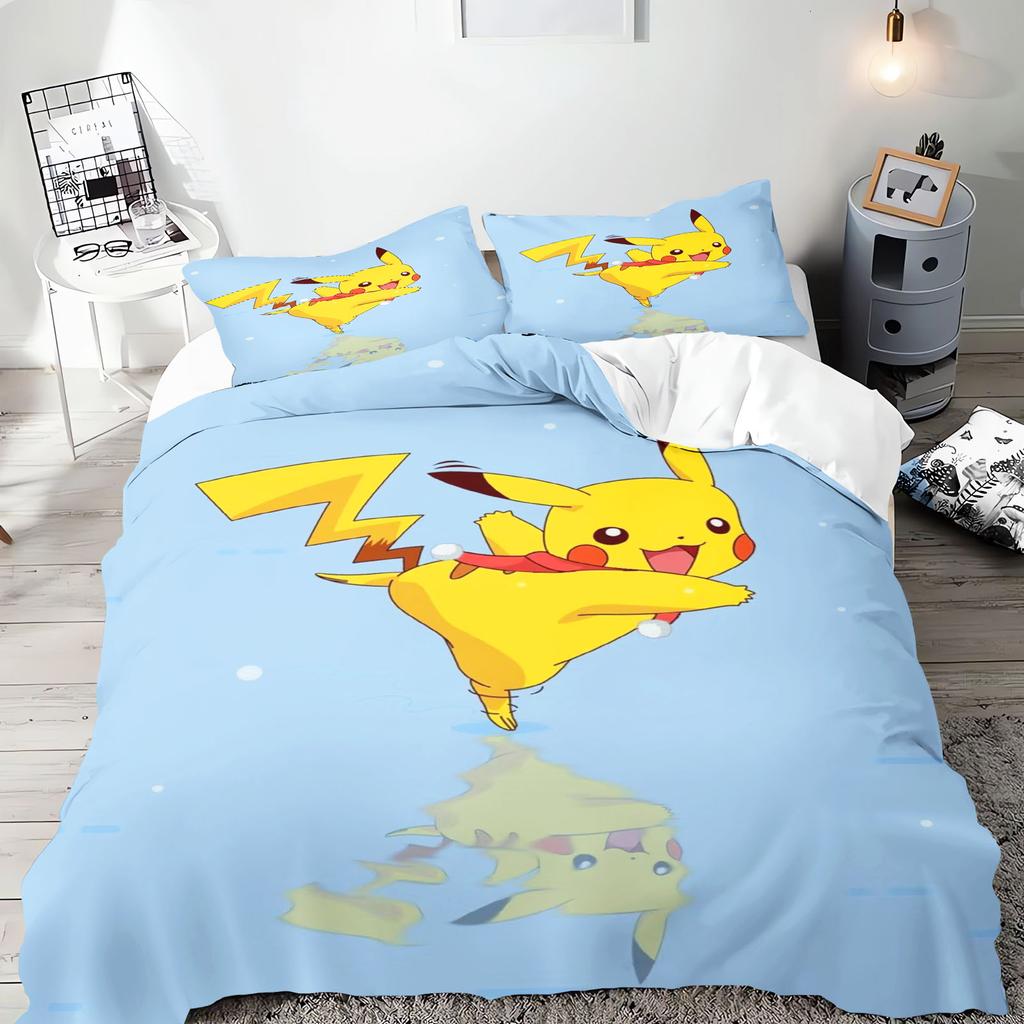 Pokémon Anime Duvet Cover Set Comforte Printed Cartoon Twin Size Bedding Sets Christmas Gifts 3-piece