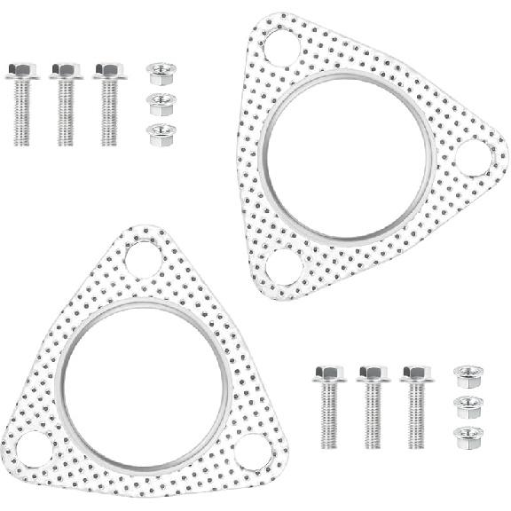 2PCS Exhaust Flange Gasket With 6PCS Exhaust Bolts And 6PCS Nut Kit,Graphite Composite Exhaust Gasket For Exhaust Flange Repair,Universal Car