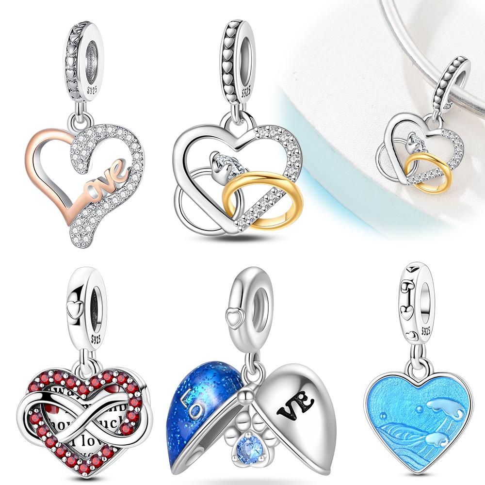 Charms Beads Romantic Love Heart Warm Romantic Blue Pink Fit 925 Charms Bracelet Beads Jewelry Gifts for Women