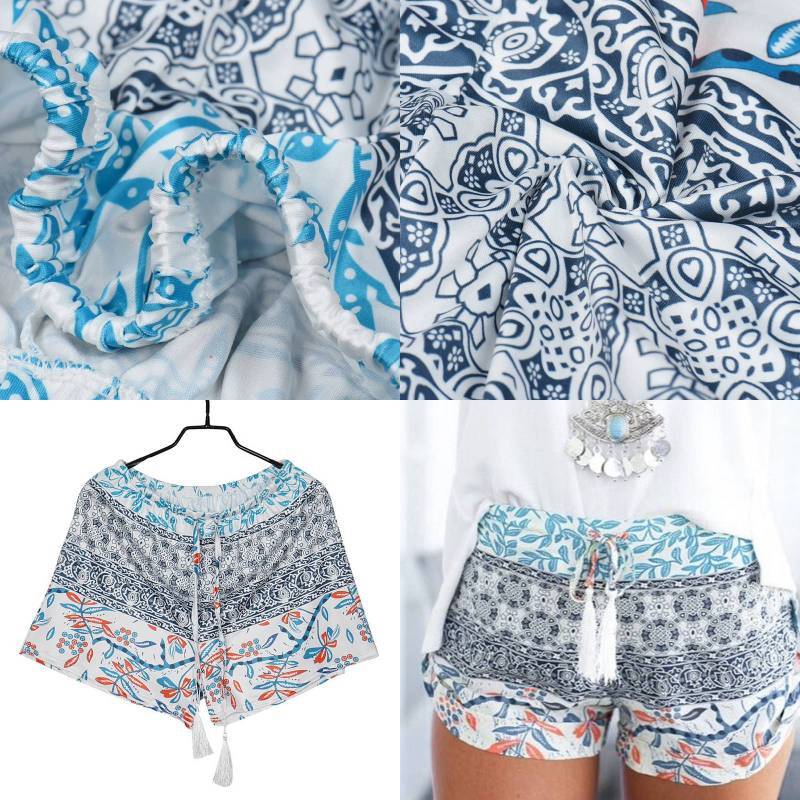 Summer Polyester Print Shorts With Tie Waist For Casual Wear
