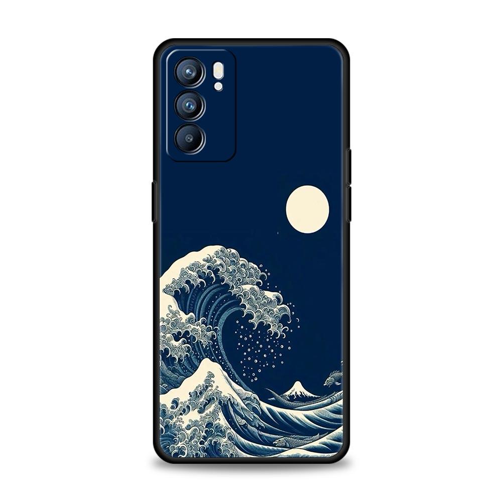 Модный Чехол для Телефона 'Большая Синяя Волна' Для Oppo Reno13 Reno12 Reno11 F Reno10 Pro A54 5G Find X5 A53 A52 A9 A17 4G A79 A80 A98