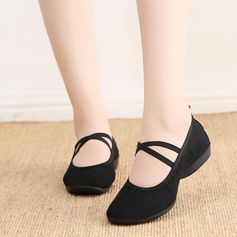 Дышащая обувь для танцев на все сезоны, подошва из коровьей кожи, нескользящая парусиновая обувь, кожаная мягкая подошва, женская обувь для танцев