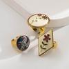 Three-Piece Set Vintage Niche Design Flower Oil Drop Ring for Women Copper Gold-Plated Adjustable Open Ring