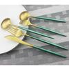 1pcs Green Metal Dinnerware Reusable Gold Flatware 304 Stainless Steel Cutlery Knife Fork Spoon Dessert Tea Kitchen Tableware