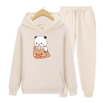 Женский комплект с капюшоном Bubu And Dudu Drink Bubble Tea с принтом Kawaii, женская толстовка в стиле Харадзюку, свободная одежда с длинными рукавами