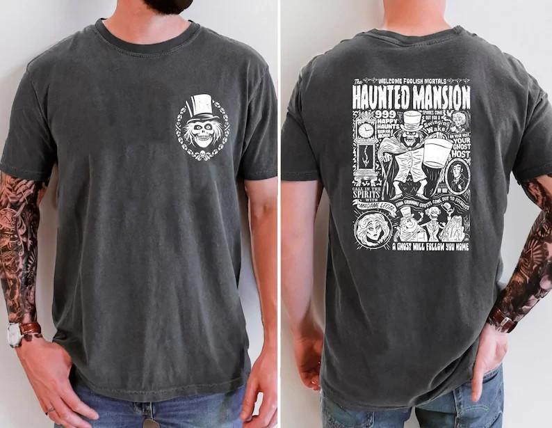 Новая одежда Винтажная Комната Растяжения Особняка с Привидениями Двусторонняя Футболка, Унисекс Футболка Особняк с Привидениями