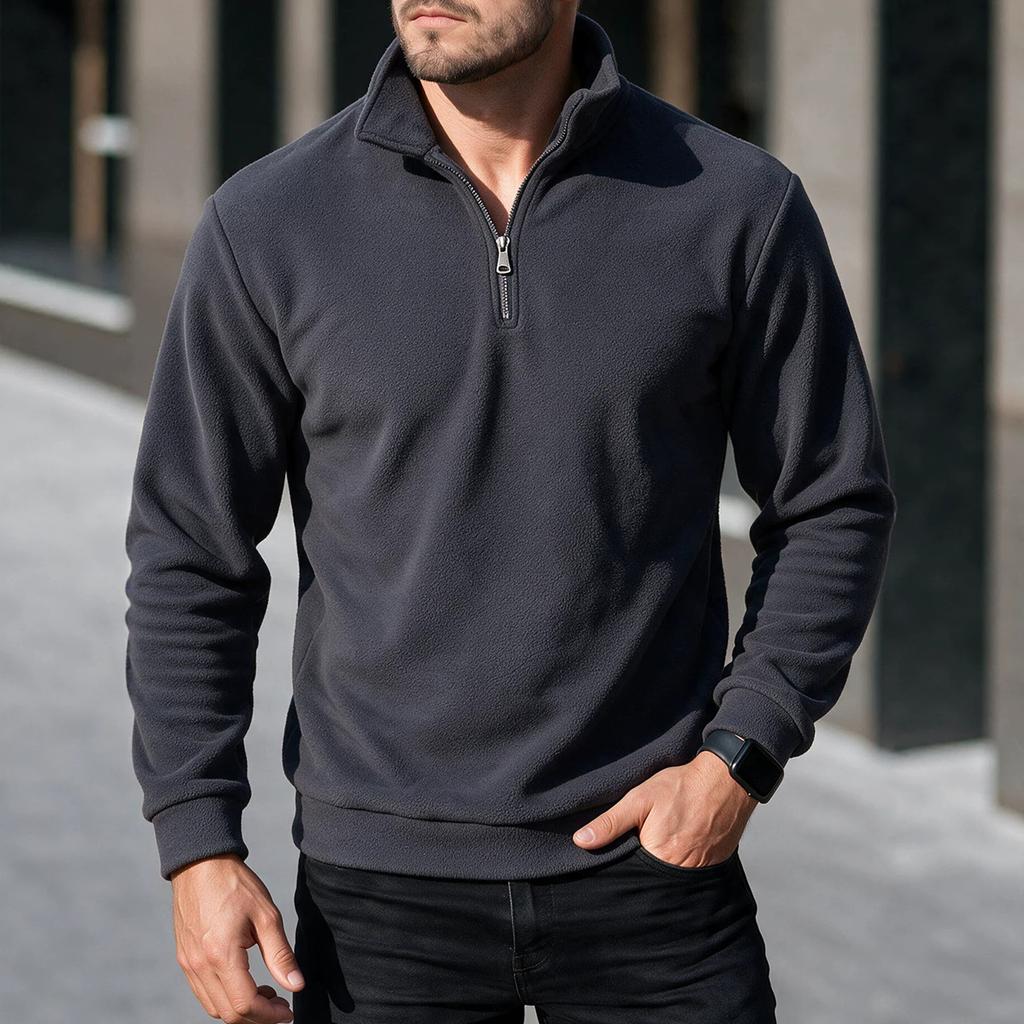 Men S Solid Half Zip Casual Stand Collar Long Sleeve Sweatshirt