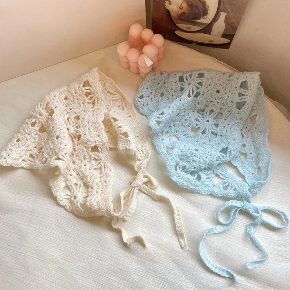 Pastoral Style Triangle Turban French Hollow Out Hair Band Retro Women Hair Scarf Summer