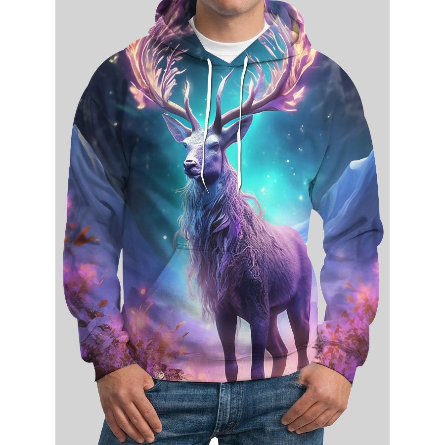 3D Printed Men's Hoodie Deer Pattern Trendy Sportswear Pullovers Long Sleeves Autumn Winter Sweatshirt