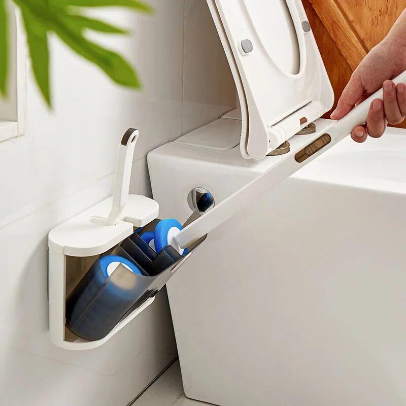 WIKHOSTAR Набор одноразовых держателей для туалетной щетки с 12 стержнями для туалетной щетки. Настенная туалетная щетка с чистящими жидкими щеточками.