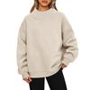 Ladies' Fashionable Loose High Neck Long Sleeved Solid Color Hoodie Top Pullover