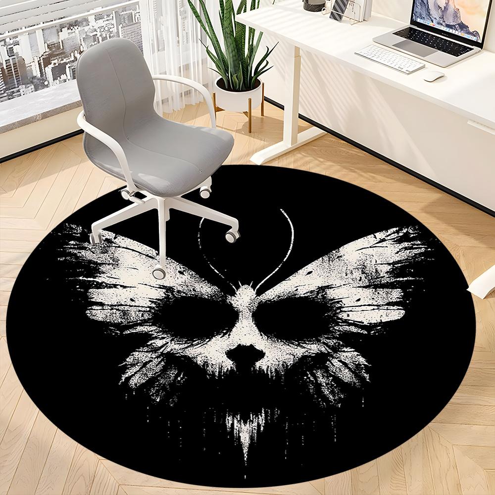 1pc Butterfly Skull Office Round Area Rug, Indoor Mat Suitable ForOffice, Under Office Chairs Bedroom Living Room Home Decor, Room Deco q023
