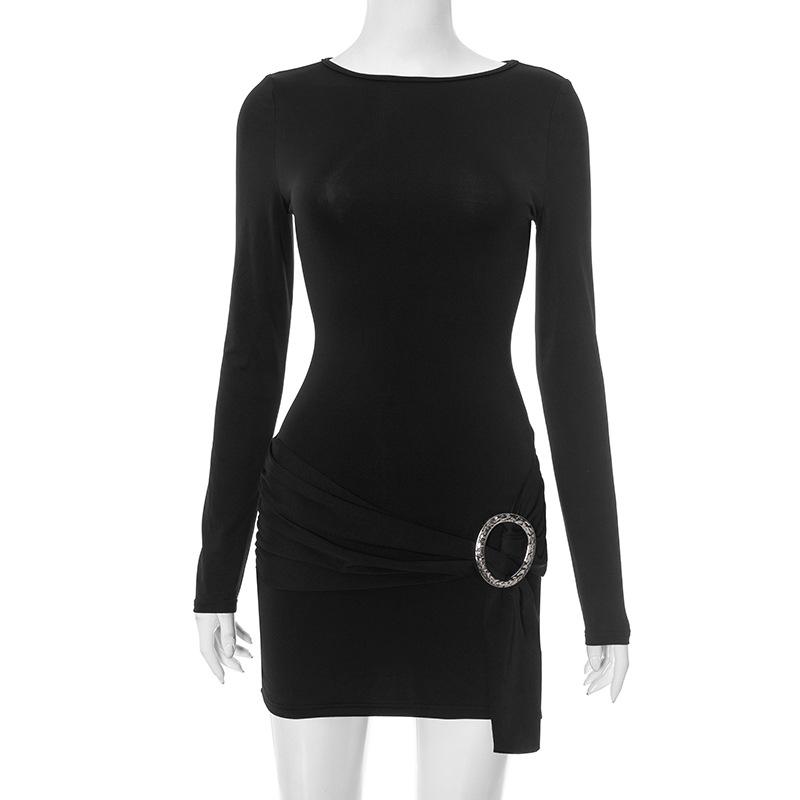 European & American Women's Summer/Autumn Solid Color Long-Sleeve Sexy Bodycon Dress