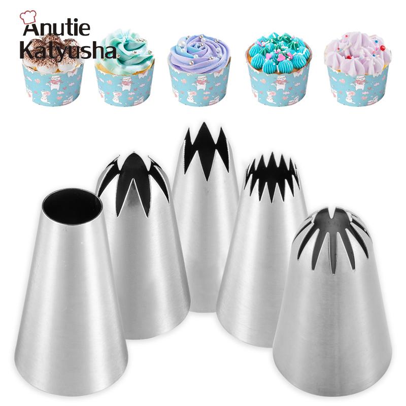 5pcs Large Metal Cake Cream Decoration Tips Set Pastry Tools Stainless Steel Piping Icing Nozzle Cupcake Dessert Decorators