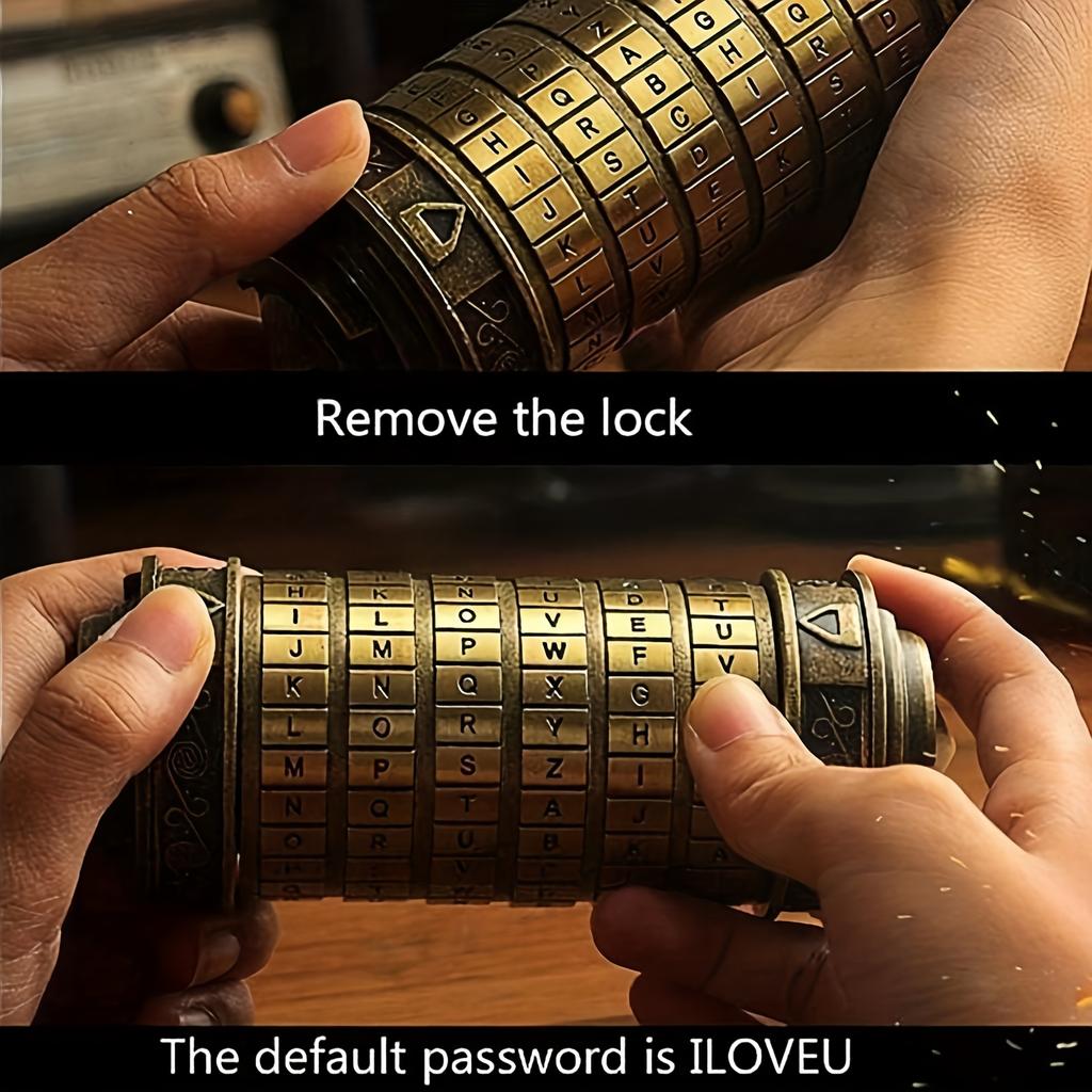 Vintage Golden Retro Cylinder Lock Box with Combination Dial, Secure Jewelry, Ring Storage, Ideal for Wedding Bands Keys,