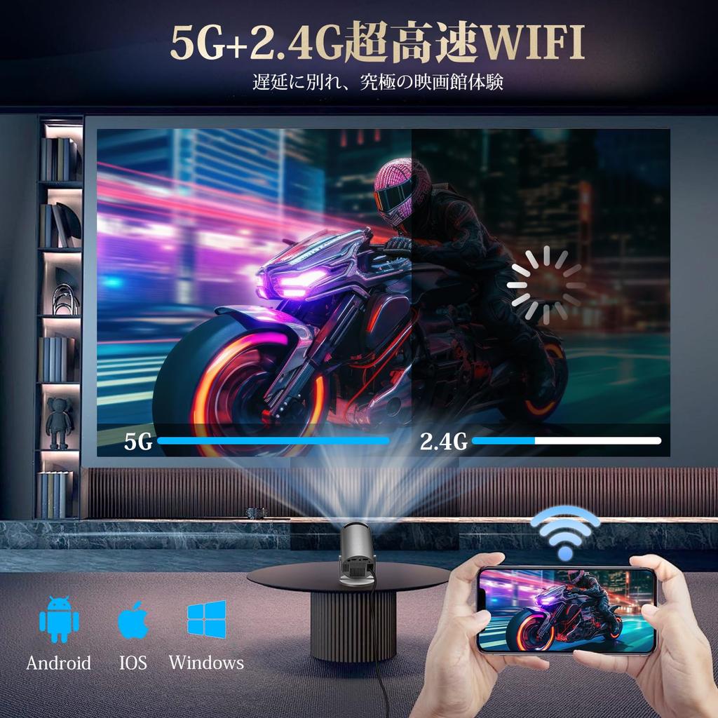 JUUE Small для домашнего использования, оснащенный Android 5G Wifi 300ANSI, совместимый с домашним потолком 1080P, автоматическим трапецеидальным зумом HiFi, встроенным мини-пультом дистанционного управления