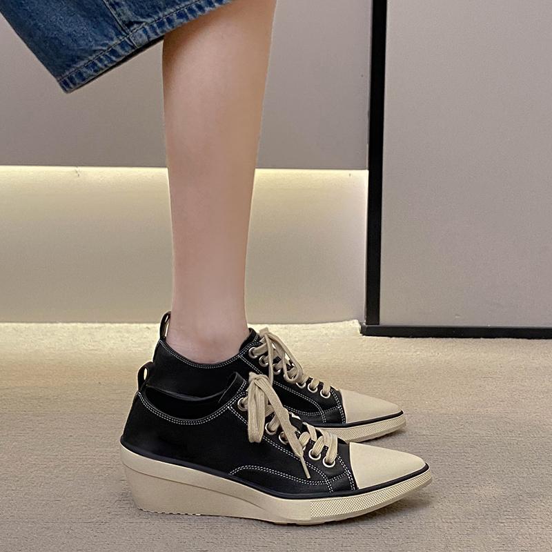 2026 Women Platform Sneakers Shoe Pointed Toe Wedge Fashion Casual Shoes Women Antislip Laceup Everyday Female Shoes