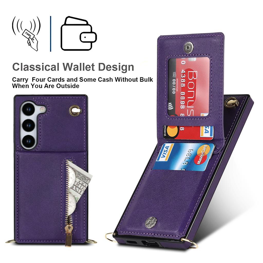 Кошелек на молнии с несколькими картами и длинный висящий чехол для телефона на веревке для серии iPhone Samsung Galaxy S9 S10 S20 S21 S22 S23 Note9 Note10 Note20...