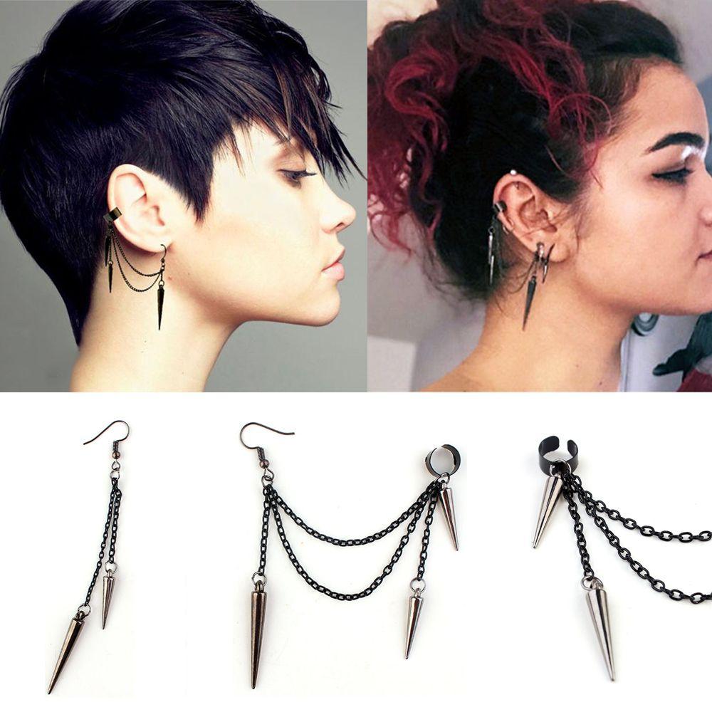 1 pair Vintage Party Drop Hip Hop Gothic Long Tassel Ear Stud Punk Earrings Rivet Ear Clip