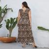 Летнее женское платье без рукавов с v-образным вырезом и эластичной резинкой на талии, леопардовые платья больших размеров, сексуальные повседневные длинные платья с тонкой талией