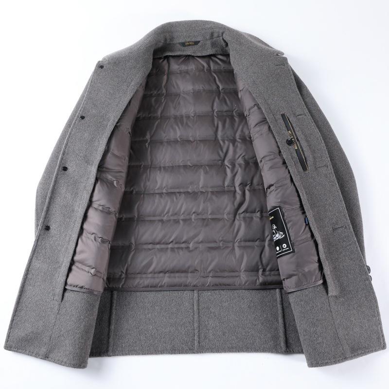 New Winter Double-sided Cashmere Coat for Middle-aged Men, Removable Down Liner Windbreaker, Casual Dad Woolen Coat
