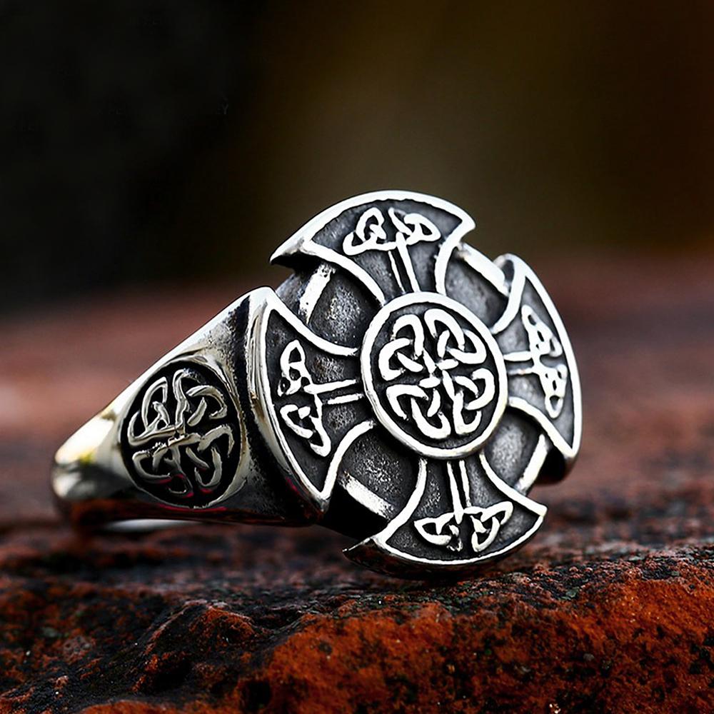 New Vintage Nordic Viking Celtic Knot Ring for Men Women Fashion Stainless Steel Cross Rings Creative Amulet Jewelry Wholesale