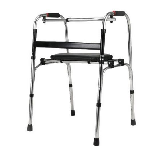 Height-Adjustable Foldable Stainless Steel Walker with Seat for Seniors
